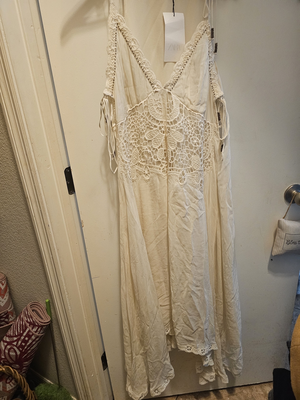 Nwt Zara ZW Collection Asymmetric Crochet Lace Dress Cream Size Large